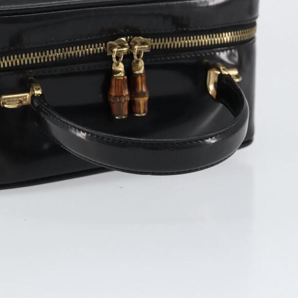 GUCCI Vanity Hand Bag Enamel Black Gold 000 2040 0323 Auth ep12198